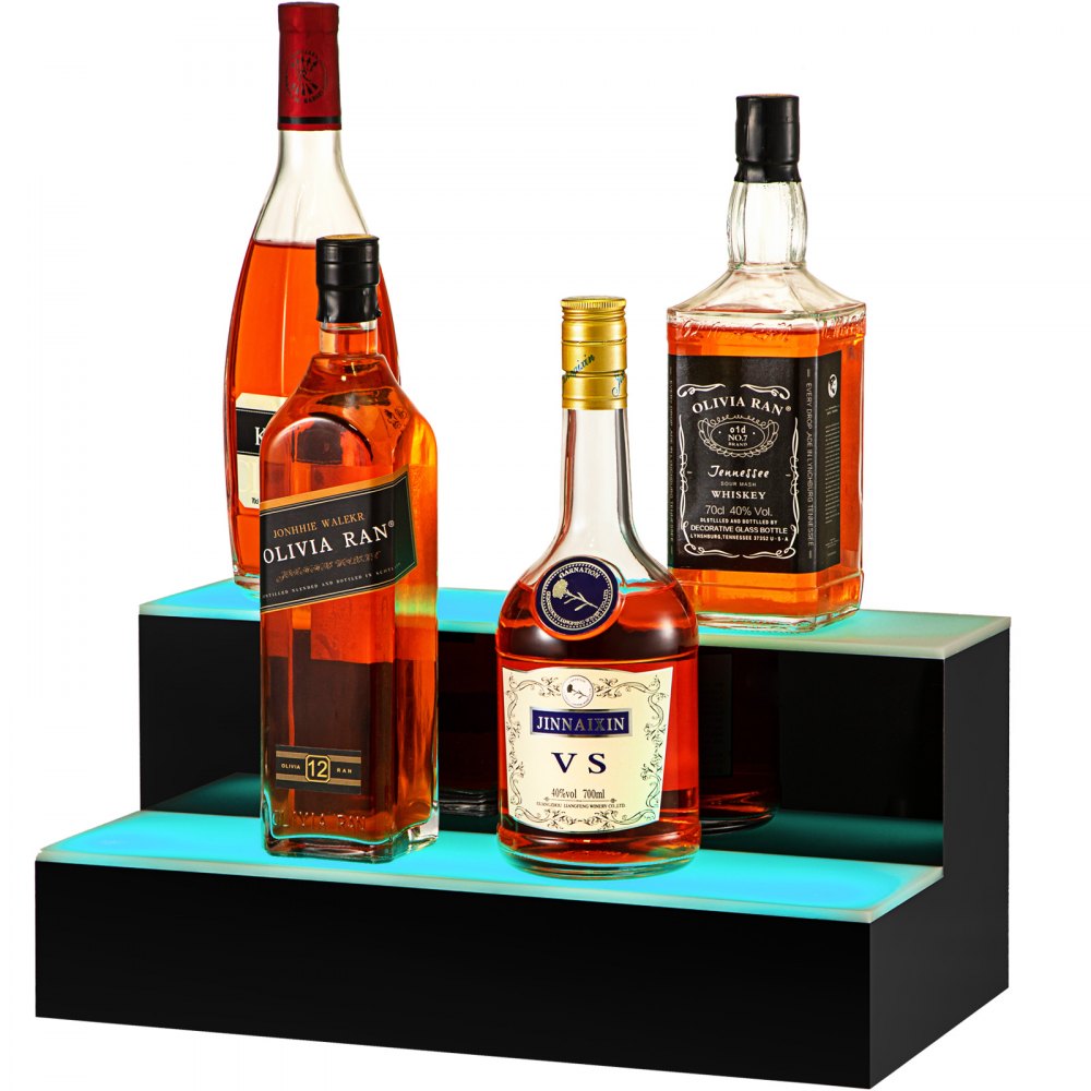 VEVOR LED Lighted Liquor Bottle Display Shelf, 20-inch LED Bar Shelves for Liquor, 2-Step Lighted Liquor Bottle Shelf for Home/Commercial Bar, Acrylic Lighted Bottle Display with Remote & App Control