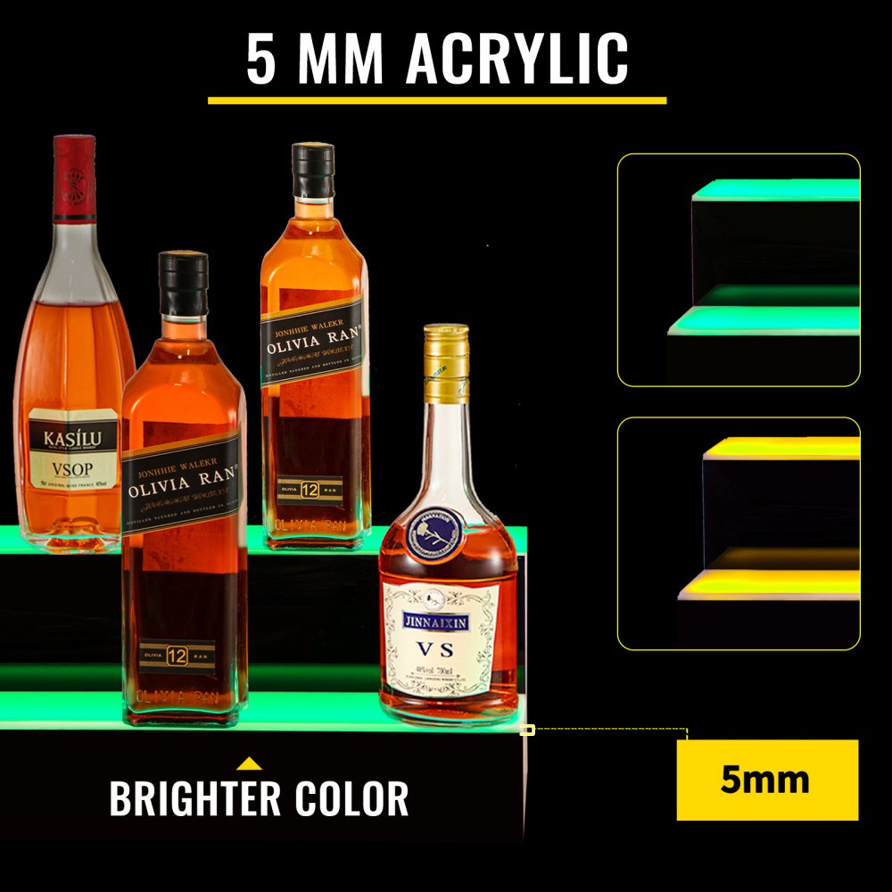 VEVOR LED Lighted Liquor Bottle Display Shelf, 20-inch LED Bar Shelves for Liquor, 2-Step Lighted Liquor Bottle Shelf for Home/Commercial Bar, Acrylic Lighted Bottle Display with Remote & App Control