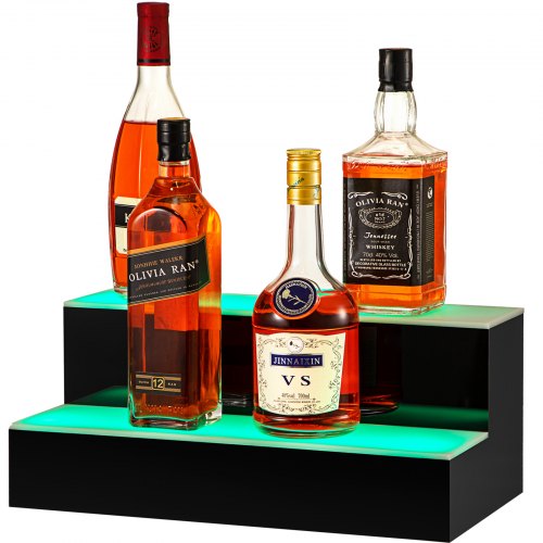 VEVOR LED Lighted Liquor Bottle Display Shelf, 24-inch LED Bar Shelves for Liquor, 2-Step Lighted Liquor Bottle Shelf for Home/Commercial Bar, Acrylic Lighted Bottle Display with Remote & App Control