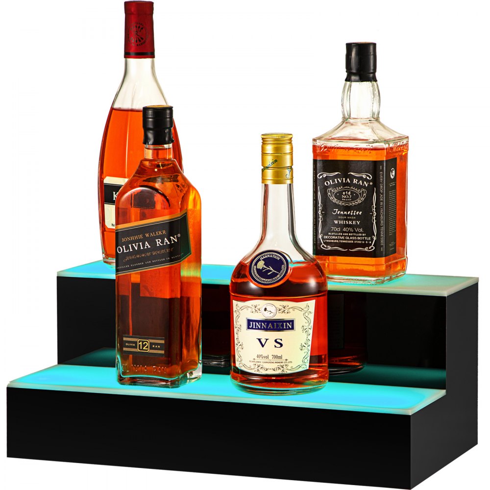 VEVOR LED Lighted Liquor Bottle Display Shelf, 24-inch LED Bar Shelves for Liquor, 2-Step Lighted Liquor Bottle Shelf for Home/Commercial Bar, Acrylic Lighted Bottle Display with Remote & App Control