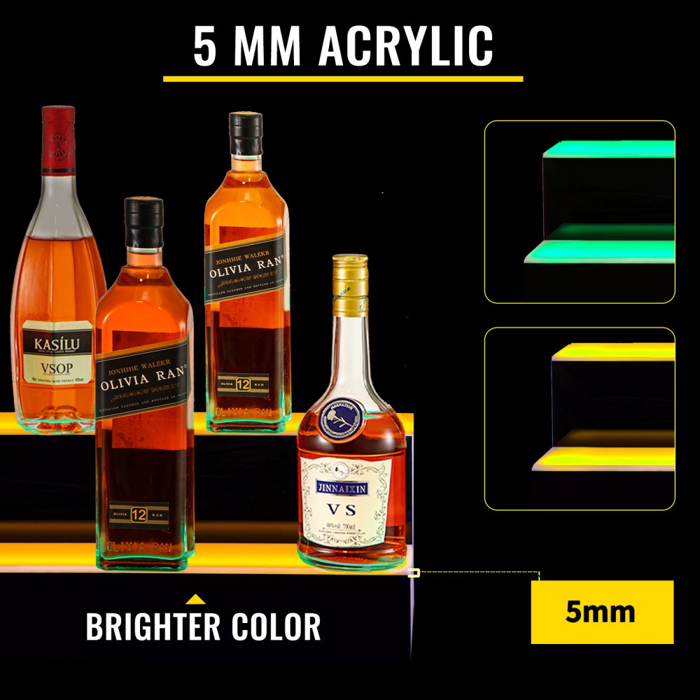 VEVOR LED Lighted Liquor Bottle Display Shelf, 24-inch LED Bar Shelves for Liquor, 2-Step Lighted Liquor Bottle Shelf for Home/Commercial Bar, Acrylic Lighted Bottle Display with Remote & App Control