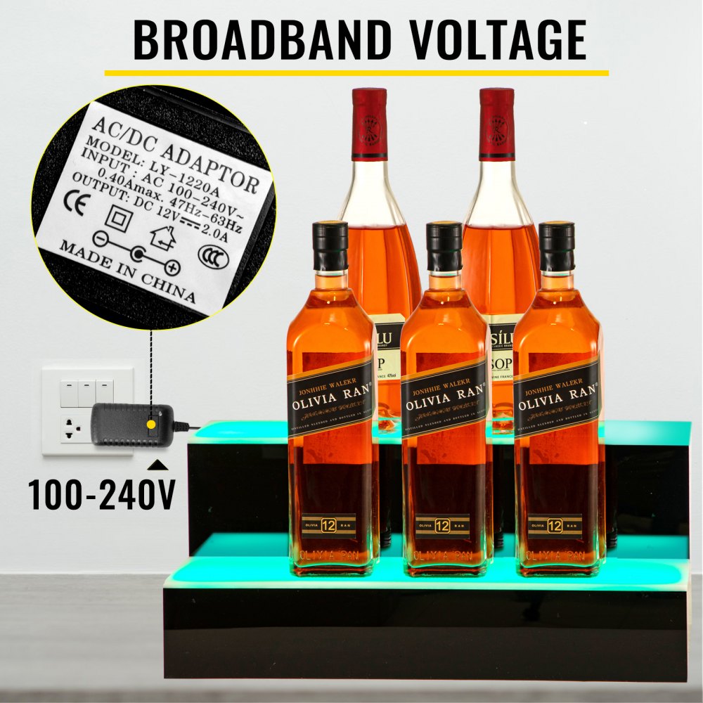 VEVOR LED Lighted Liquor Bottle Display Shelf, 24-inch LED Bar Shelves for Liquor, 2-Step Lighted Liquor Bottle Shelf for Home/Commercial Bar, Acrylic Lighted Bottle Display with Remote & App Control