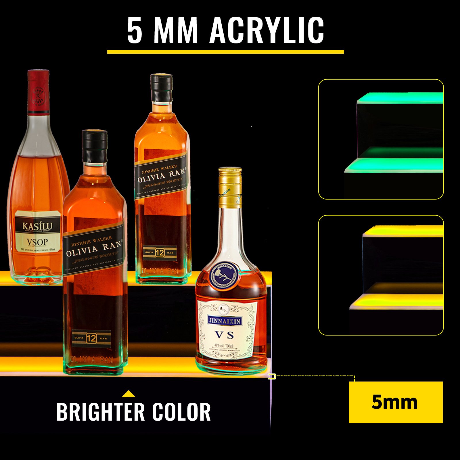 VEVOR LED Lighted Liquor Bottle Display Shelf, 24-inch LED Bar Shelves for Liquor, 2-Step Lighted Liquor Bottle Shelf for Home/Commercial Bar, Acrylic Lighted Bottle Display with Remote & App Control