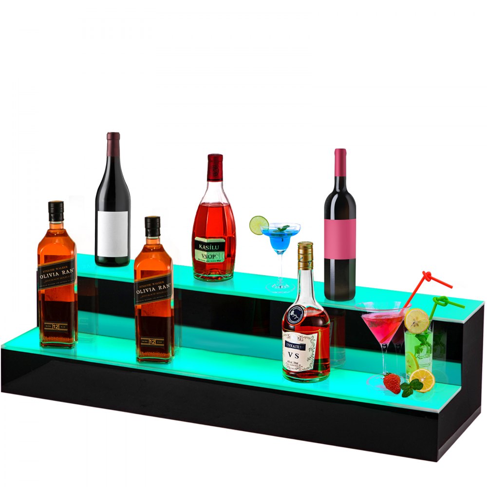 VEVOR LED Lighted Bottle Display Shelf, 30-inch LED Bar Shelves for Liquor, 2-Step Lighted Liquor Bottle Shelf for Home/Commercial Bar, Lighted Bottle Display with Remote & App Control | VEVOR