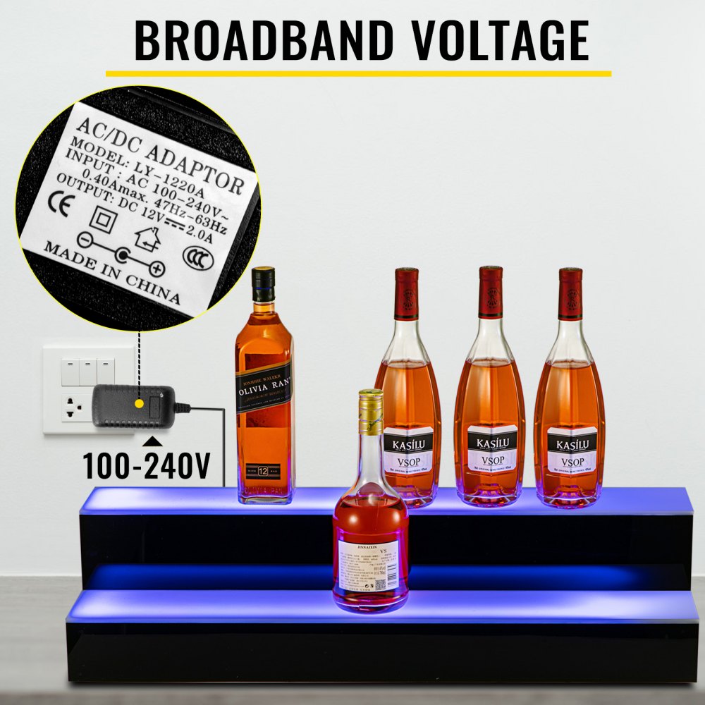 VEVOR LED Lighted Liquor Bottle Display Shelf, 30-inch LED Bar Shelves for Liquor, 2-Step Lighted Liquor Bottle Shelf for Home/Commercial Bar, Acrylic Lighted Bottle Display with Remote & App Control