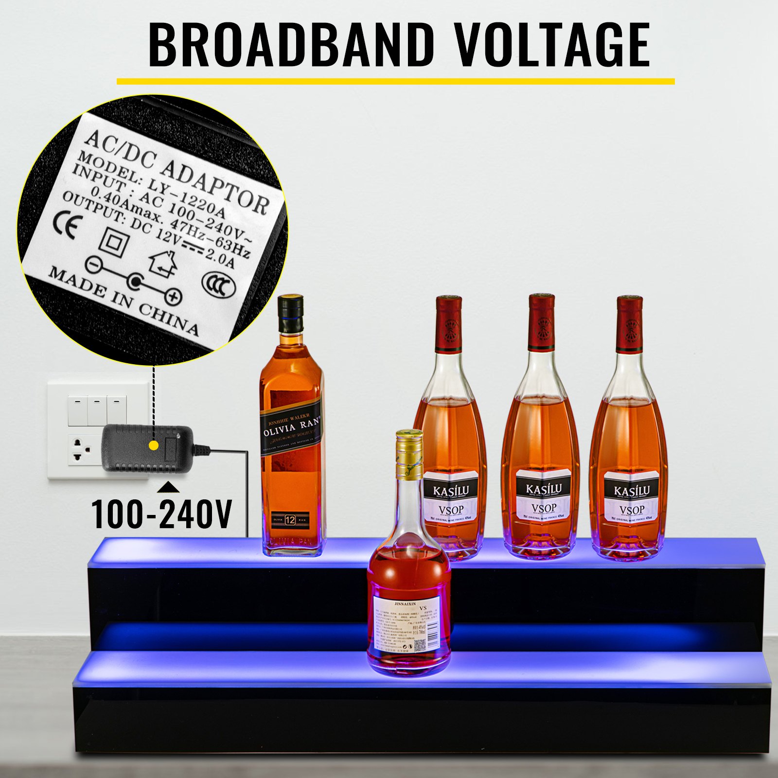 VEVOR LED Lighted Liquor Bottle Display Shelf, 30-inch LED Bar Shelves for Liquor, 2-Step Lighted Liquor Bottle Shelf for Home/Commercial Bar, Acrylic Lighted Bottle Display with Remote & App Control