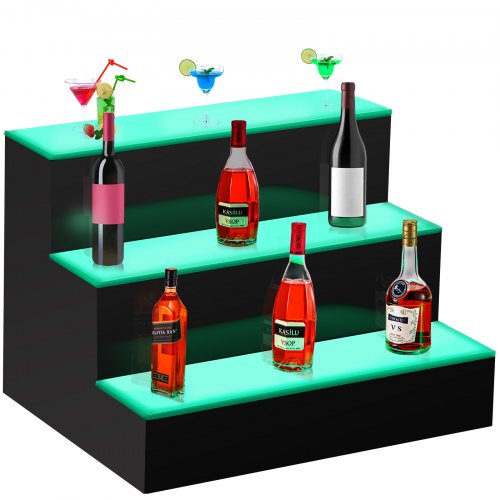 VEVOR LED Lighted Liquor Bottle Display Shelf, 16-inch LED Bar Shelves for Liquor, 3-Step Lighted Liquor Bottle Shelf for Home/Commercial Bar, Acrylic Lighted Bottle Display with Remote & App Control