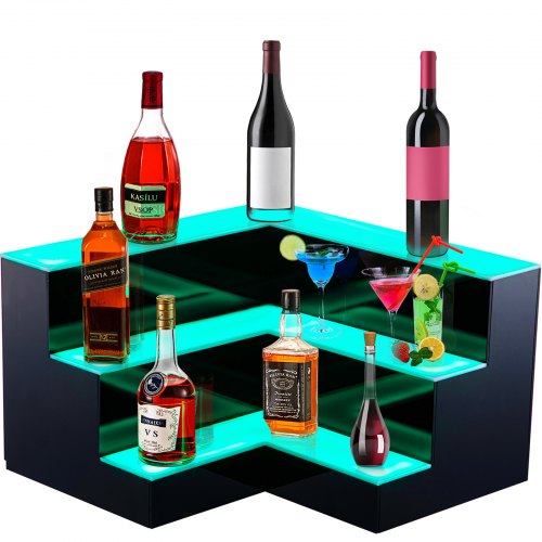VEVOR Corner LED Liquor Bottle Display Shelf, 20-inch LED Bar Shelves for Liquor, 3-Step Lighted Liquor Bottle Shelf for Home/Commercial Bar, Acrylic Lighted Bottle Display with Remote & App Control