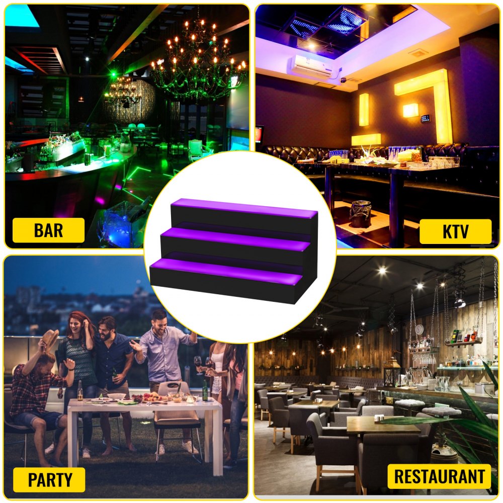 VEVOR LED Lighted Liquor Bottle Display Shelf, 24-inch LED Bar Shelves for Liquor, 3-Step Lighted Liquor Bottle Shelf for Home/Commercial Bar, Acrylic Lighted Bottle Display with Remote & App Control