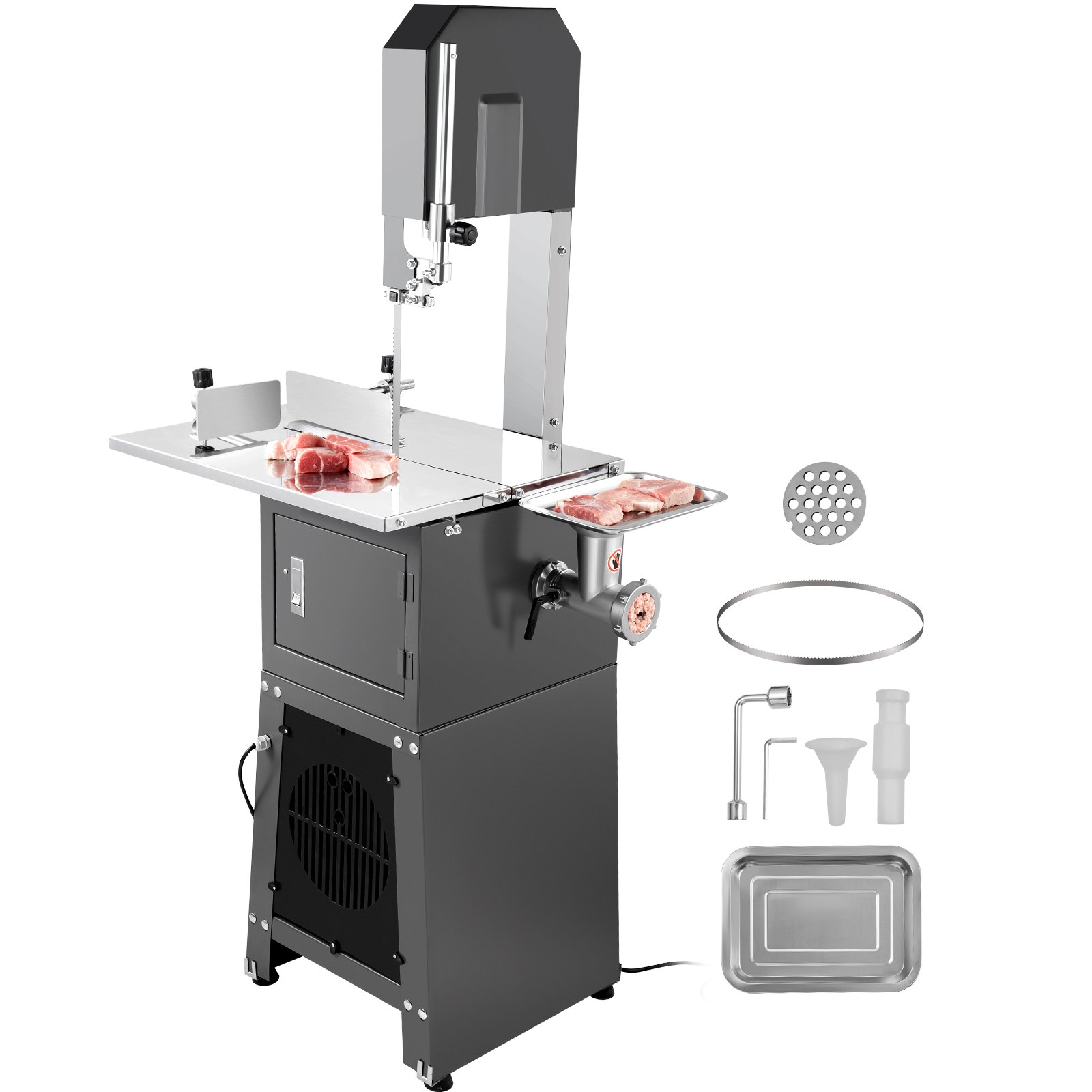 VEVOR Commercial Electric Meat Bandsaw, 850W Stainless Steel Vertical Bone Sawing Machine, 380 x 485 mm Workbench, 180 mm Cutting Thickness, Frozen Meat Cutter with Blade for Rib Pork Beef