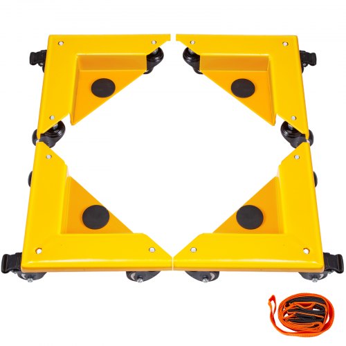 VEVOR Safe Dolly 3 Wheel (1 Locking & 2 Swivel), Cabinet Movers Set of 4 with Fixed Rope, for Lifting and Moving Furniture, Pool TableYellow