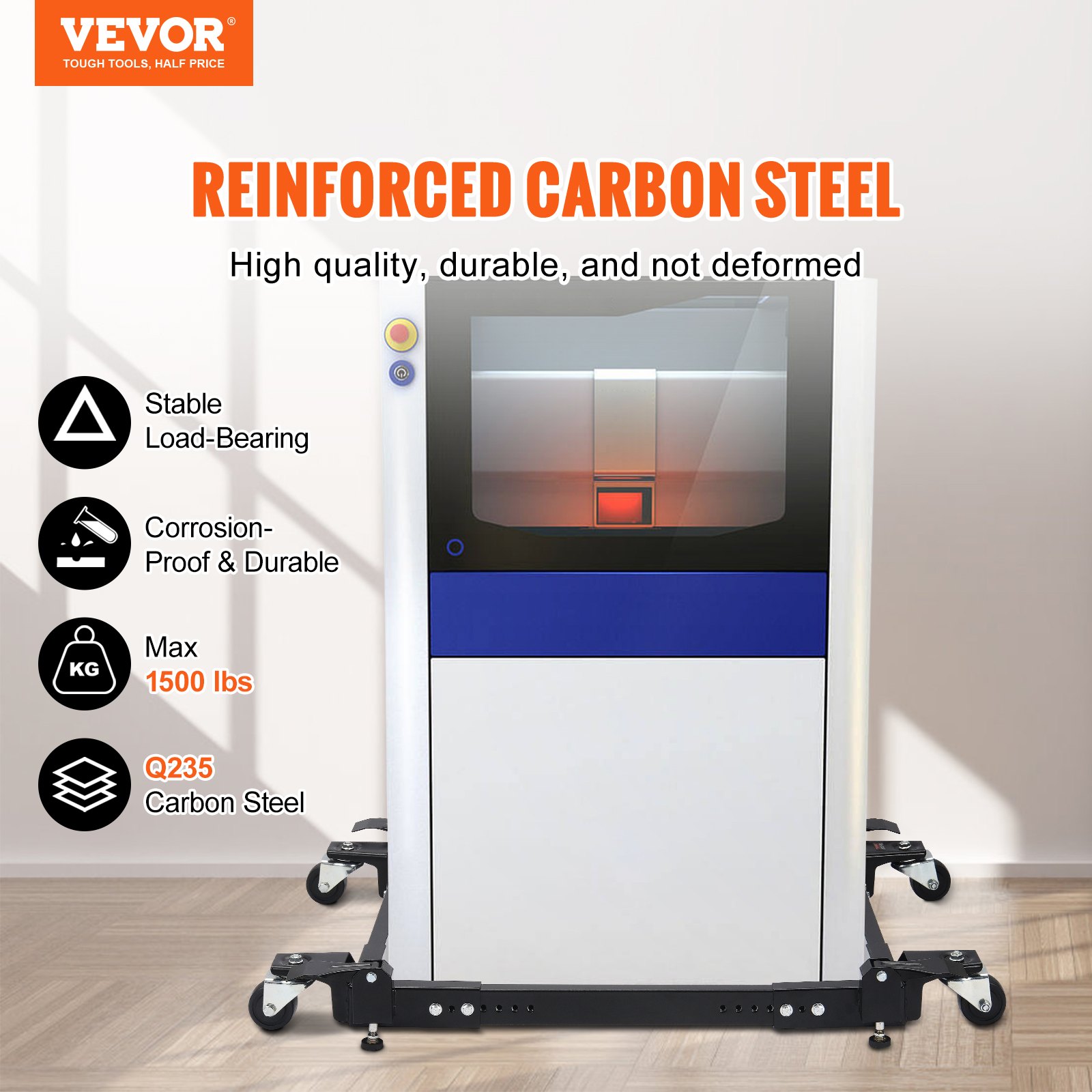 VEVOR Mobile Base, 1500 lbs Capacity, Adjustable from 20" x 24.5" to 28" x 33.5", Heavy Duty Universal Mobile Base Stand with 4 Swivel Wheels, for Woodworking Equipment, Bandsaw, Power Tool, Machine