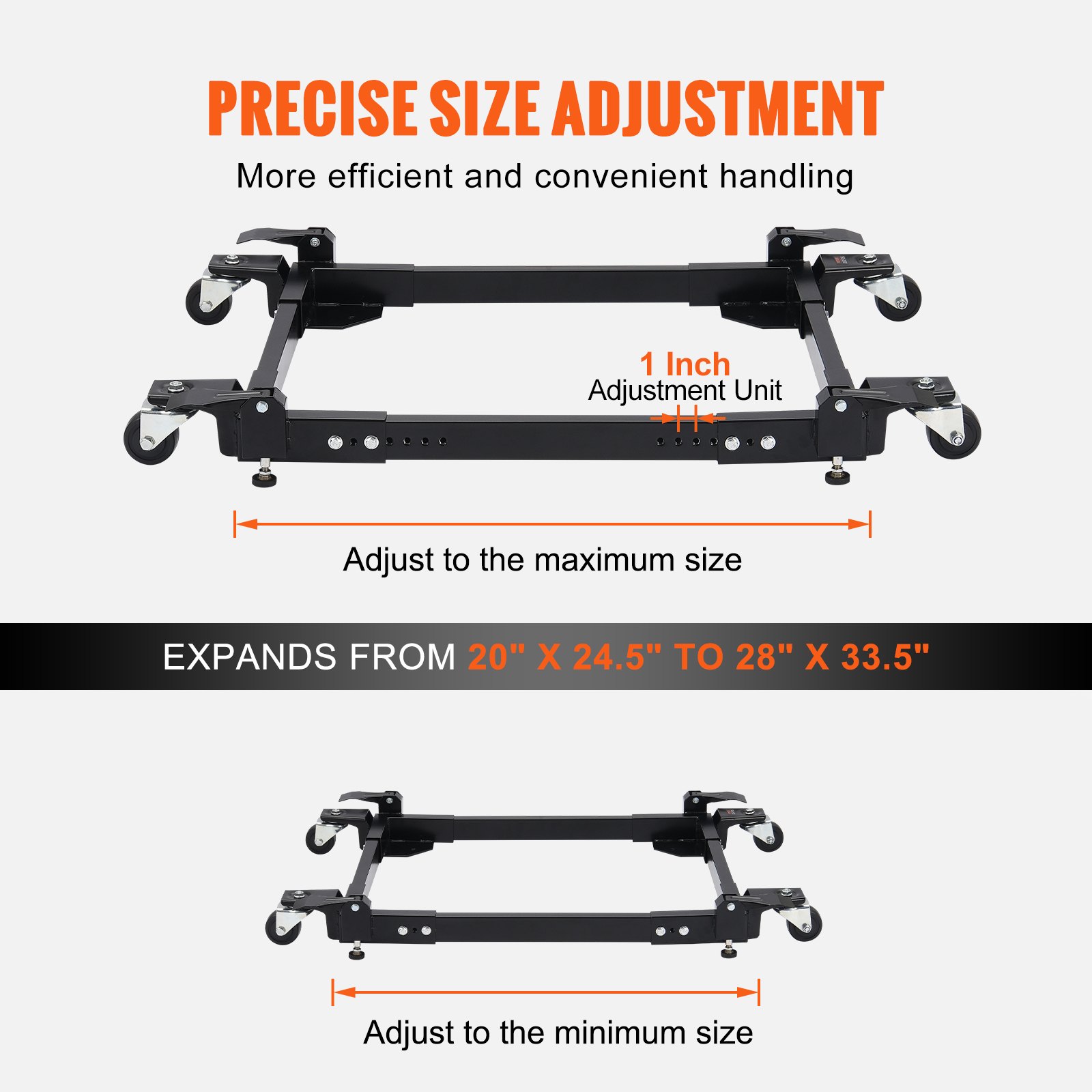 VEVOR Mobile Base, 1500 lbs Capacity, Adjustable from 20" x 24.5" to 28" x 33.5", Heavy Duty Universal Mobile Base Stand with 4 Swivel Wheels, for Woodworking Equipment, Bandsaw, Power Tool, Machine