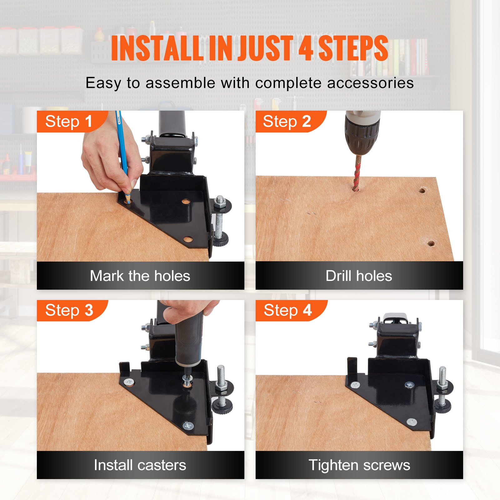 VEVOR Mobile Base, 400 lbs Weight Capacity, Adjustable from 9.5" x 9.5" to Infinity, Heavy Duty Universal Mobile Base Stand with Swivel Wheels for Woodworking Equipment, Bandsaw, Power Tools, Machines