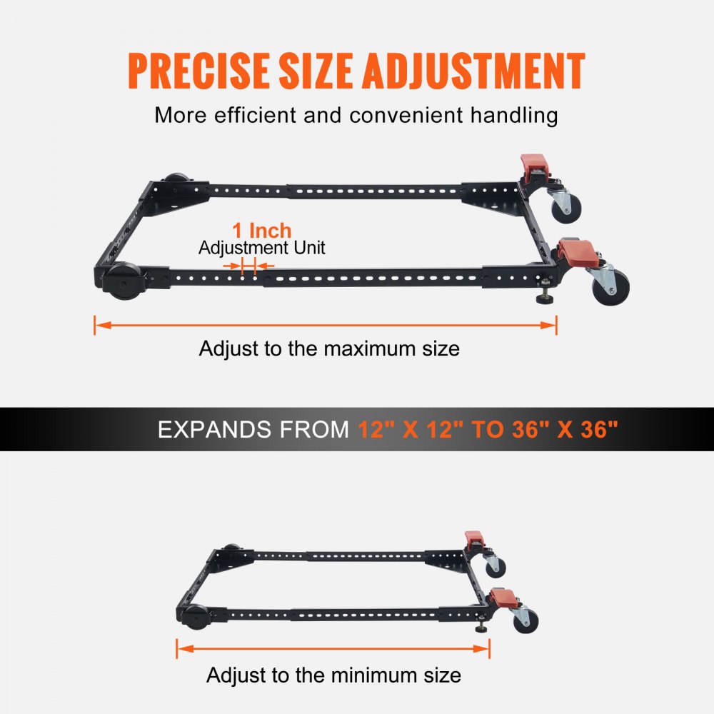 VEVOR Mobile Base, 226.8 kg Capacity, Adjustable from 304 x 304 mm to 914 x 914 mm, Heavy Duty Universal Mobile Base Stand with Swivel Wheels, for Woodworking Equipment, Bandsaw, Power Tools, Machines