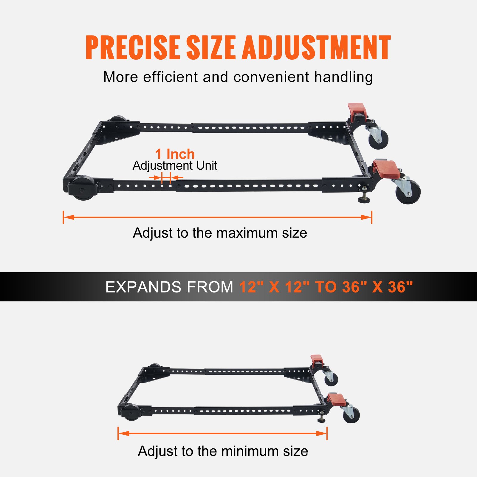 VEVOR Mobile Base, 226.8 kg Capacity, Adjustable from 304 x 304 mm to 914 x 914 mm, Heavy Duty Universal Mobile Base Stand with Swivel Wheels, for Woodworking Equipment, Bandsaw, Power Tools, Machines
