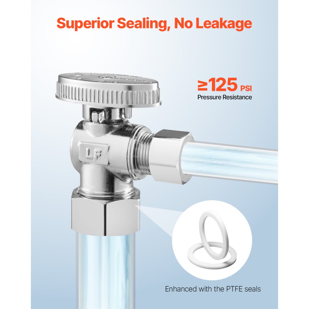 VEVOR 10-Pack Angle Stop Valve, 1/4 Turn Water Shut Off Valves, 1/2" Nominal (5/8" OD) Compression Inlet x 3/8" OD Compression Outlet Shutoff Valve for Bathroom Kitchen Toilet Shower Plumbing