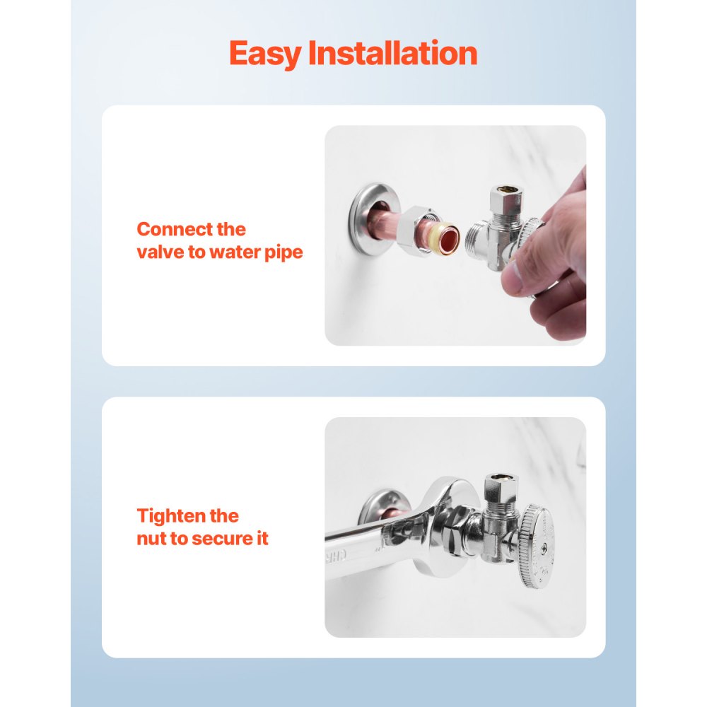 VEVOR 10-Pack Angle Stop Valve, 1/4 Turn Water Shut Off Valves, 1/2" Nominal (5/8" OD) Compression Inlet x 3/8" OD Compression Outlet Shutoff Valve for Bathroom Kitchen Toilet Shower Plumbing