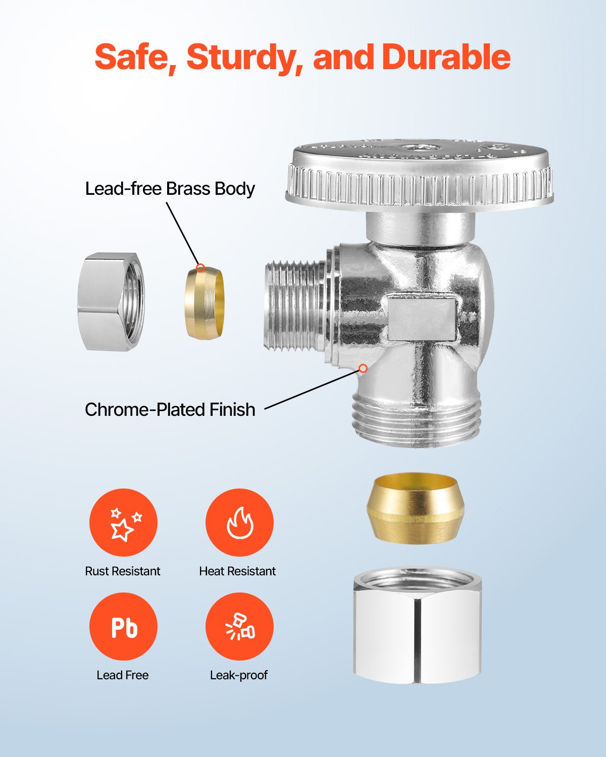 VEVOR 10-Pack Angle Stop Valve, 1/4 Turn Water Shut Off Valves, 1/2" Nominal (5/8" OD) Compression Inlet x 3/8" OD Compression Outlet Shutoff Valve for Bathroom Kitchen Toilet Shower Plumbing