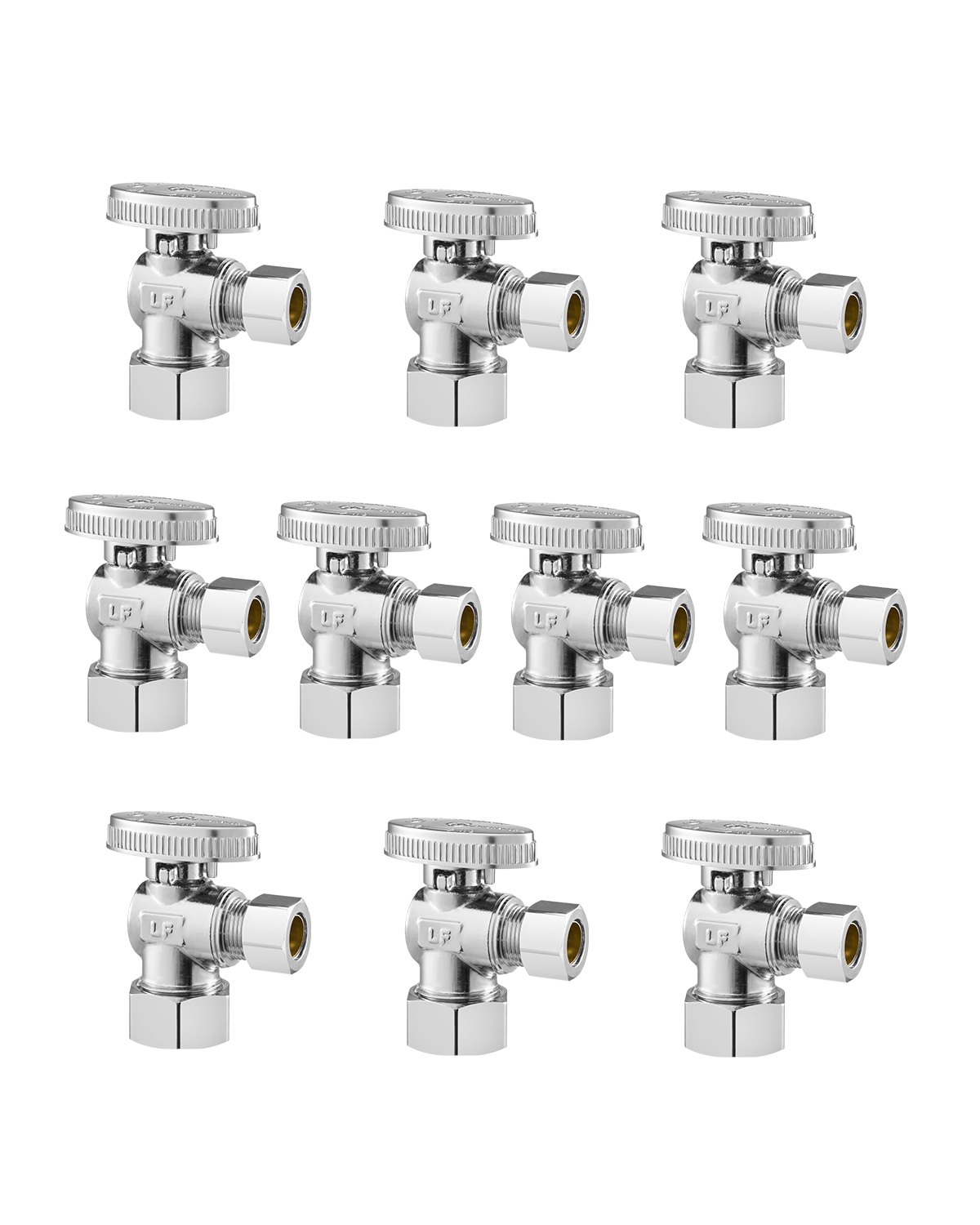 VEVOR 10-Pack Angle Stop Valve, 1/4 Turn Water Shut Off Valves, 1/2" Nominal (5/8" OD) Compression Inlet x 3/8" OD Compression Outlet Shutoff Valve for Bathroom Kitchen Toilet Shower Plumbing