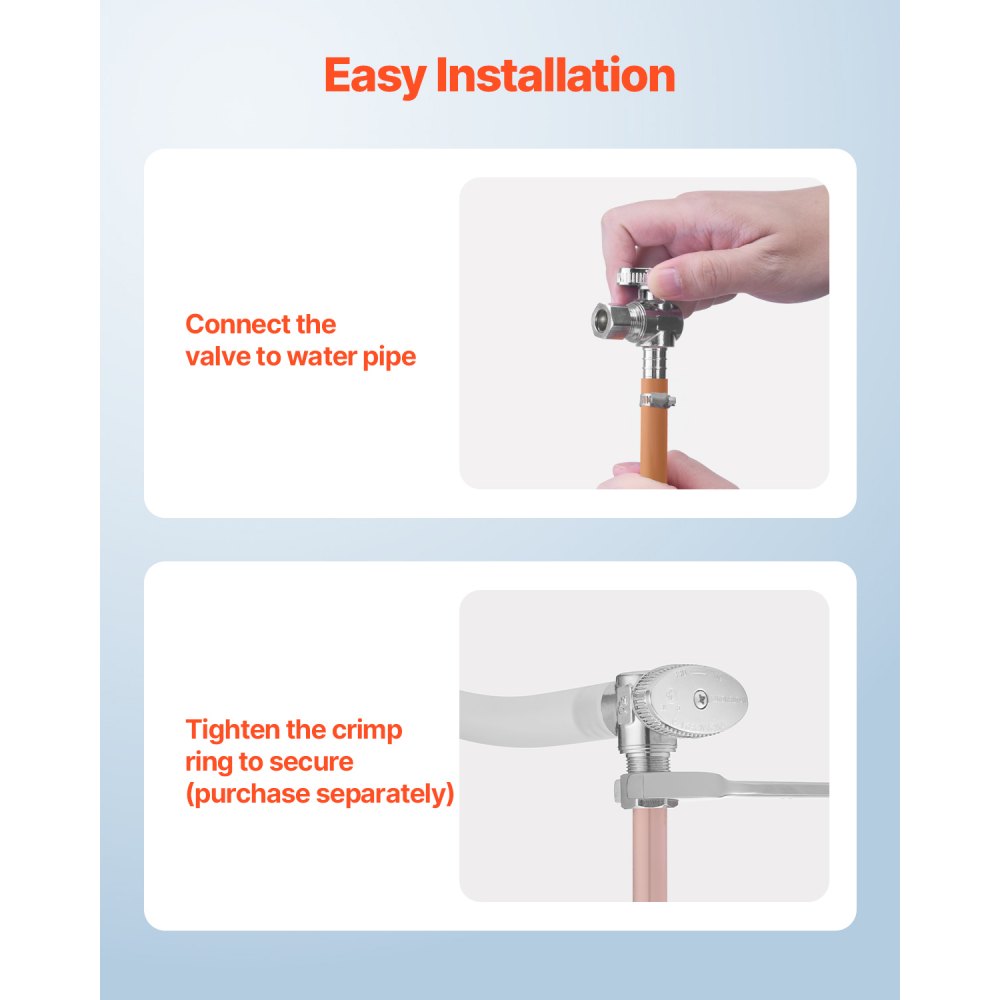 VEVOR 10 Pack Angle Stop Valve, Water Shut Off Valve 1/2" PEX x 3/8" OD Compression, 1/4 Turn Chrome Plated Brass Shutoff Valves for Bathroom Kitchen Toilet Shower Plumbing