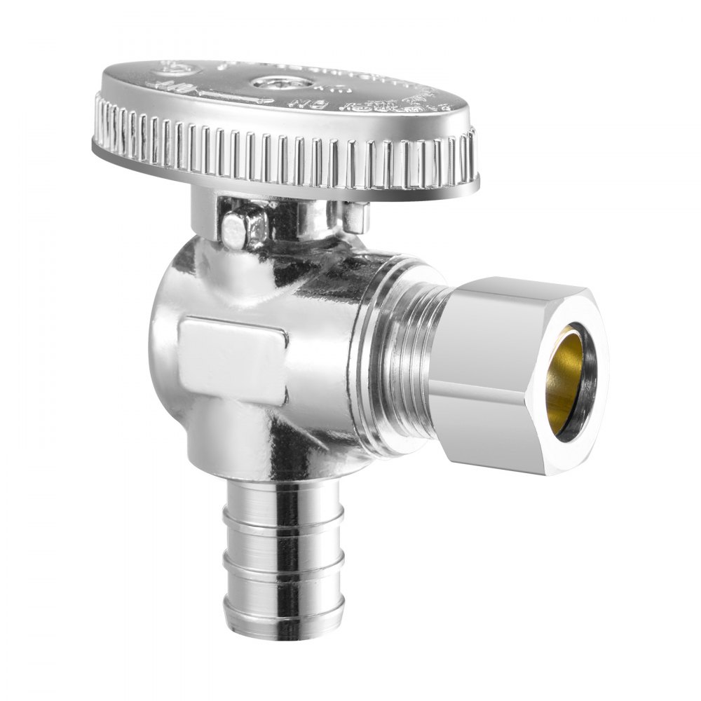 VEVOR 10 Pack Angle Stop Valve, Water Shut Off Valve 1/2" PEX x 3/8" OD Compression, 1/4 Turn Chrome Plated Brass Shutoff Valves for Bathroom Kitchen Toilet Shower Plumbing