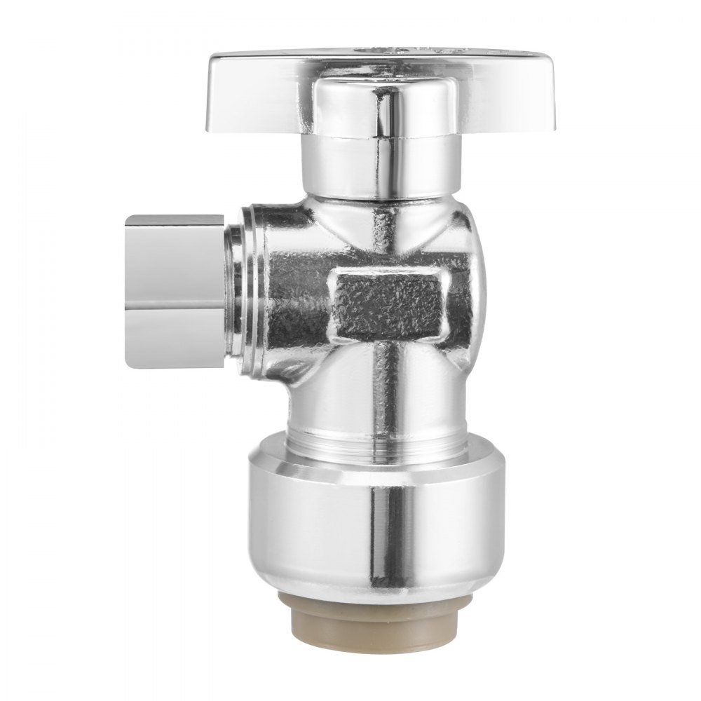 VEVOR 10 Pack Angle Stop Valve, Push-to-Connect Water Shut Off Valve 1/2" PTC x 3/8" OD Compression, 1/4 Turn Chrome Plated Brass Shutoff Valves for Copper, CPVC, PE-RT, PEX Pipe