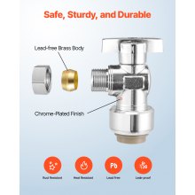 10 Pack Angle Stop Valve Push-to-Connect 1/2" PTC x 3/8" OD Compression 1/4 Turn