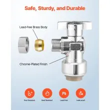 10 Pack Angle Stop Valve Push-to-Connect 1/2" PTC x 3/8" OD Compression 1/4 Turn