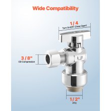 10 Pack Angle Stop Valve Push-to-Connect 1/2" PTC x 3/8" OD Compression 1/4 Turn