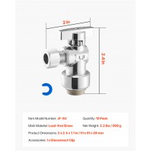 10 Pack Angle Stop Valve Push-to-Connect 1/2" PTC x 3/8" OD Compression 1/4 Turn