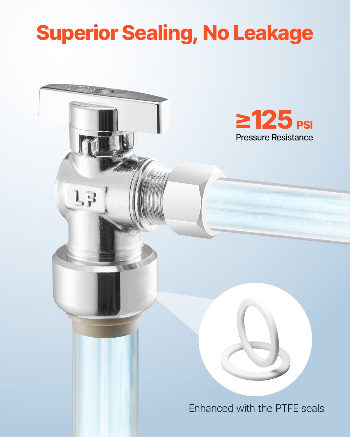 VEVOR 10 Pack Angle Stop Valve, Push-to-Connect Water Shut Off Valve 1/2" PTC x 3/8" OD Compression, 1/4 Turn Chrome Plated Brass Shutoff Valves for Copper, CPVC, PE-RT, PEX Pipe