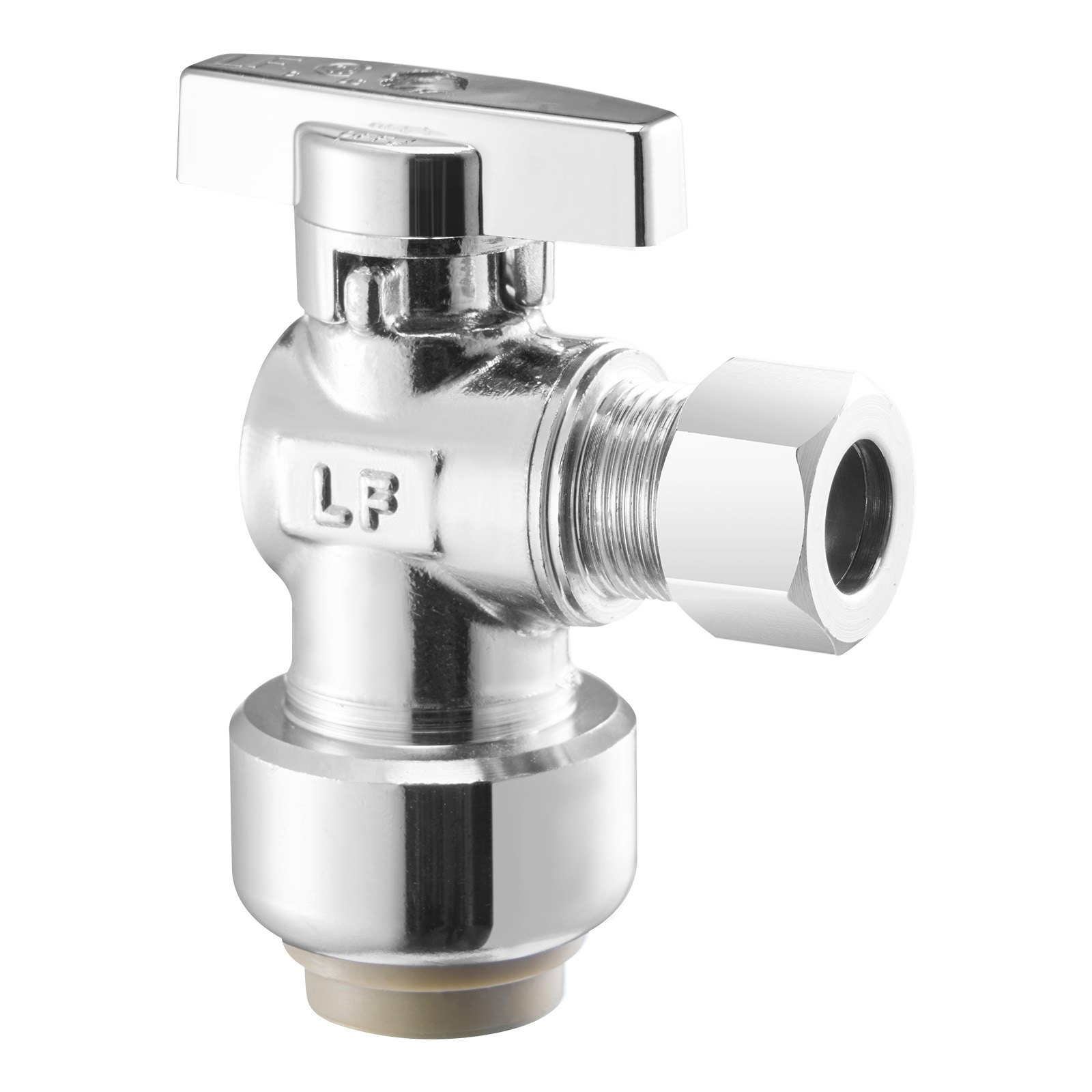 VEVOR 10 Pack Angle Stop Valve, Push-to-Connect Water Shut Off Valve 1/2" PTC x 3/8" OD Compression, 1/4 Turn Chrome Plated Brass Shutoff Valves for Copper, CPVC, PE-RT, PEX Pipe