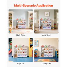 VEVOR Kids Toy Storage and Bookshelf, 4-Tier Toy Storage Organizer with 8 Flexible Plastic Bins, Kids Cubby Cabinet with Bookshelf for Study Room, Bedroom, Playroom, Classroom, Nursery, White