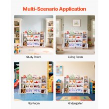 VEVOR Kids Toy Storage and Bookshelf, 4-Tier Large Toy Storage Organizer with 8 Flexible Plastic Bins, Kids Cubby Cabinet with Bookshelf for Study Room, Bedroom, Playroom, Classroom, Nursery, White