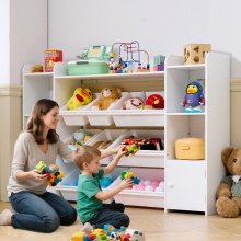 VEVOR Kids Toy Storage and Bookshelf, 4-Tier Large Toy Storage Organizer with 8 Flexible Plastic Bins, Kids Cubby Cabinet with Bookshelf for Study Room, Bedroom, Playroom, Classroom, Nursery, White