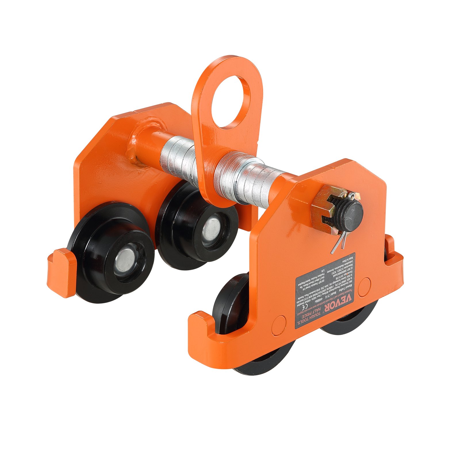 VEVOR käsikäyttöinen vaunu, 6600 lbs/3 tonnin kantavuus, työntöpalkkivaunu kaksoispyörillä, säädettävissä I-Beam-laipan leveydelle 2,5" - 8", Heavy Duty -seosteräksinen autotallinosturi suoralle kaarevalle I-palkille