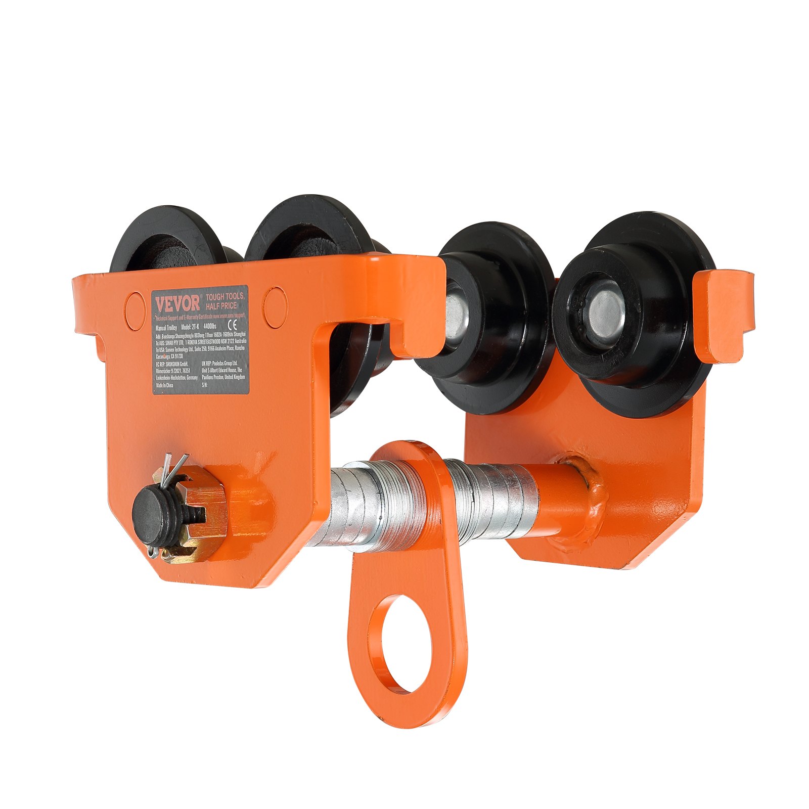 VEVOR käsikäyttöinen vaunu, 6600 lbs/3 tonnin kantavuus, työntöpalkkivaunu kaksoispyörillä, säädettävissä I-Beam-laipan leveydelle 2,5" - 8", Heavy Duty -seosteräksinen autotallinosturi suoralle kaarevalle I-palkille