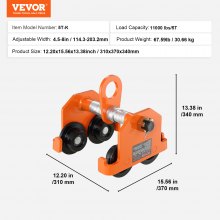 VEVOR Manual Trolley, 5 Ton Load Capacity, Push Beam Trolley with Dual Wheels, Adjustable for I-Beam Flange Width 114.3 mm to 203.2 mm, Heavy Duty Alloy Steel Garage Hoist for Straight Curved I Beam
