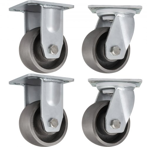 2 Rigid And 2 Swivel 4" Cast Iron Casters Dollies Freight Terminals Zinc Plating