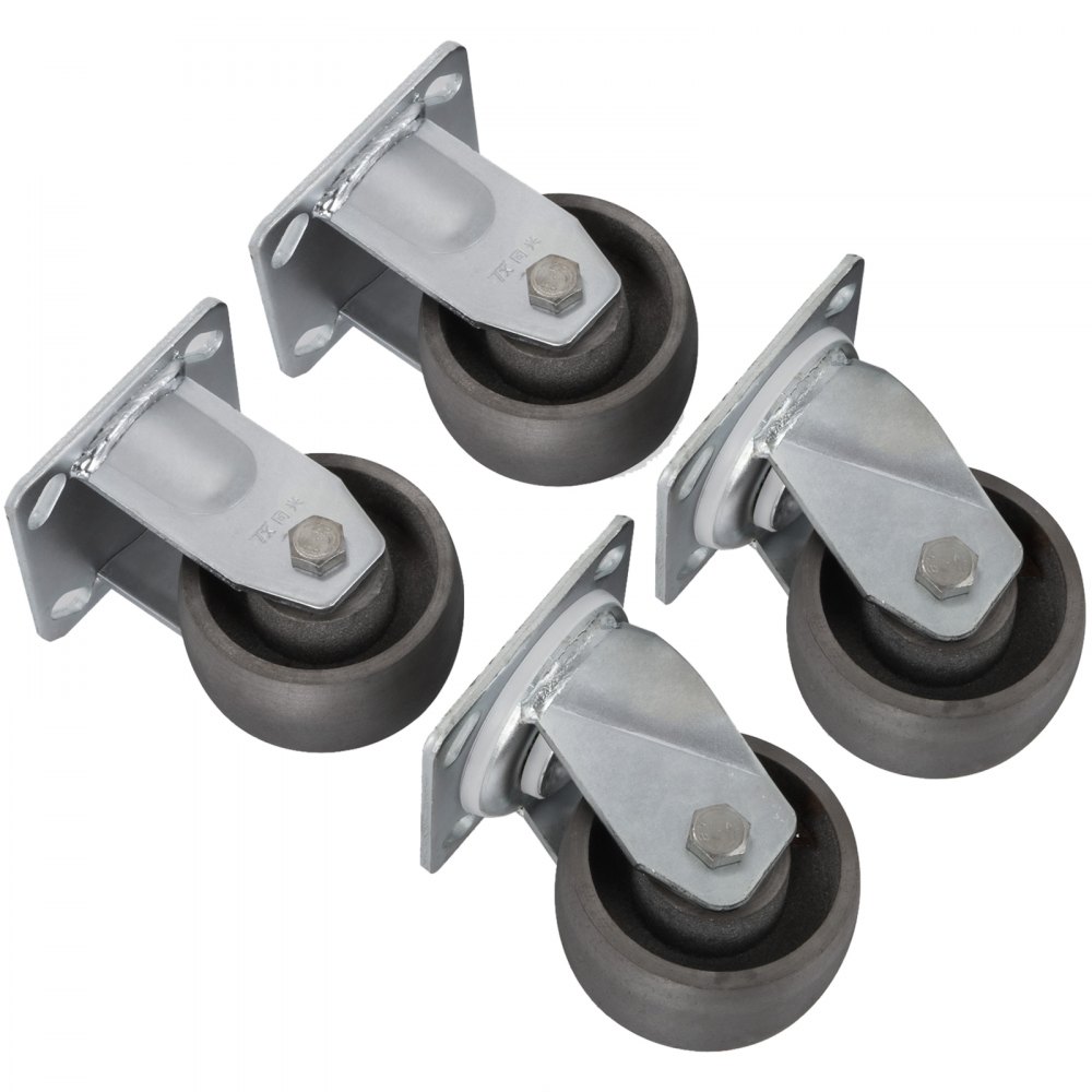 2 Rigid And 2 Swivel 4" Cast Iron Casters Dollies Freight Terminals Zinc Plating