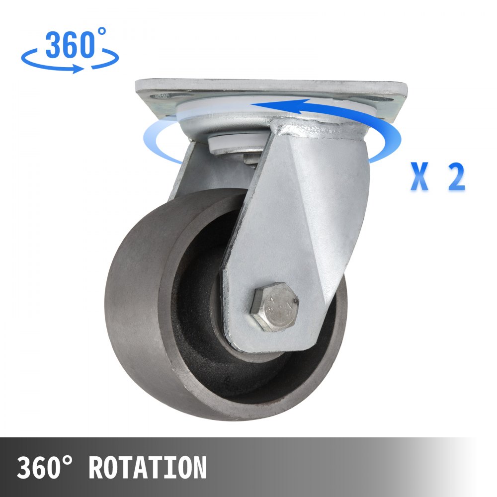 2 Rigid And 2 Swivel 4" Cast Iron Casters Dollies Freight Terminals Zinc Plating