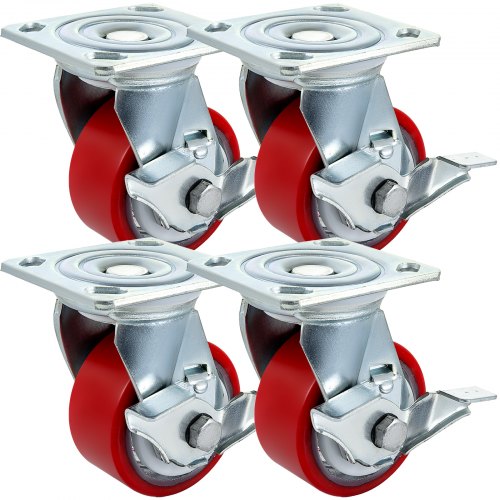 4" X 2" Polyurethane Swivel Caster With Side Brake Polyurethane Durable