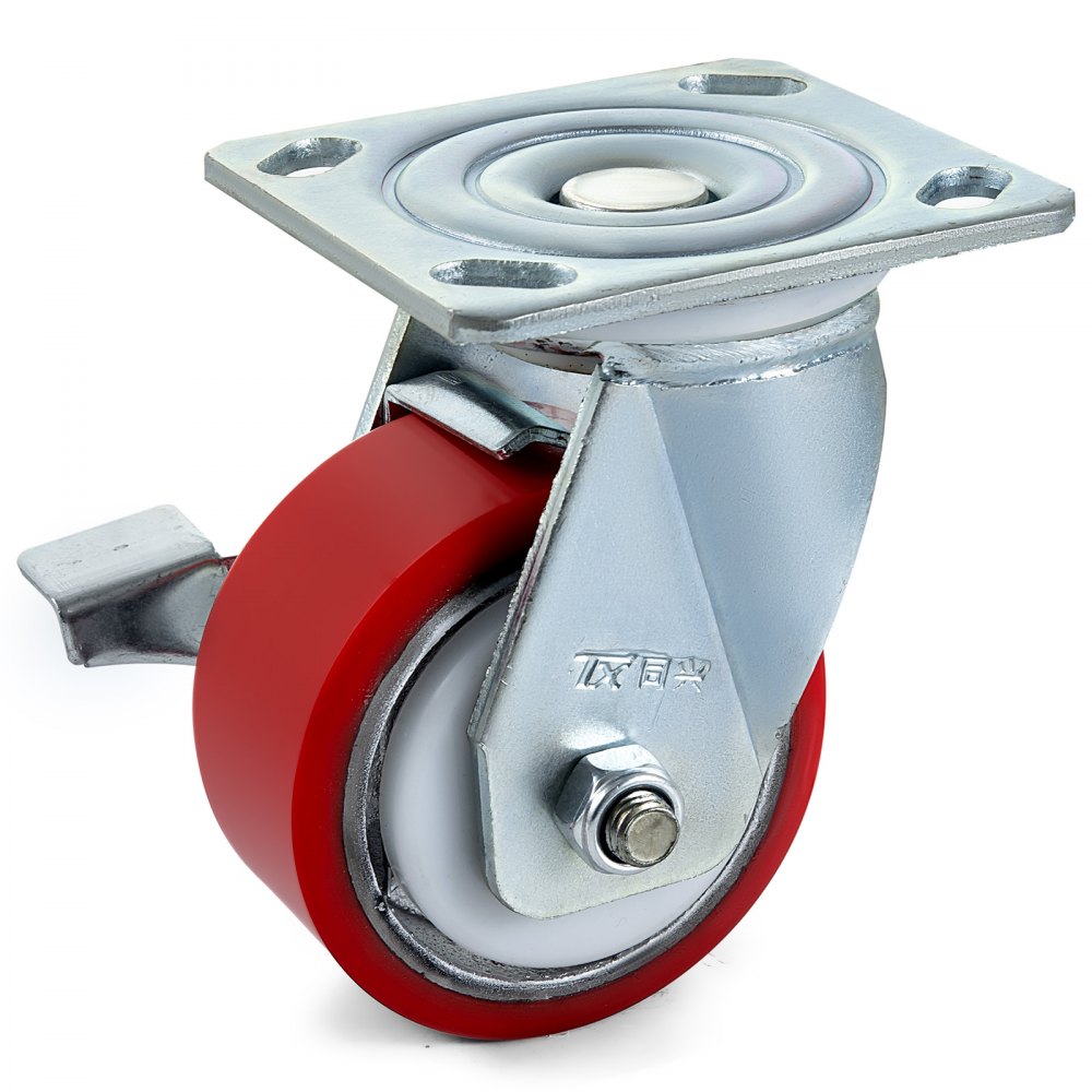 4" X 2" Polyurethane Swivel Caster With Side Brake Polyurethane Durable