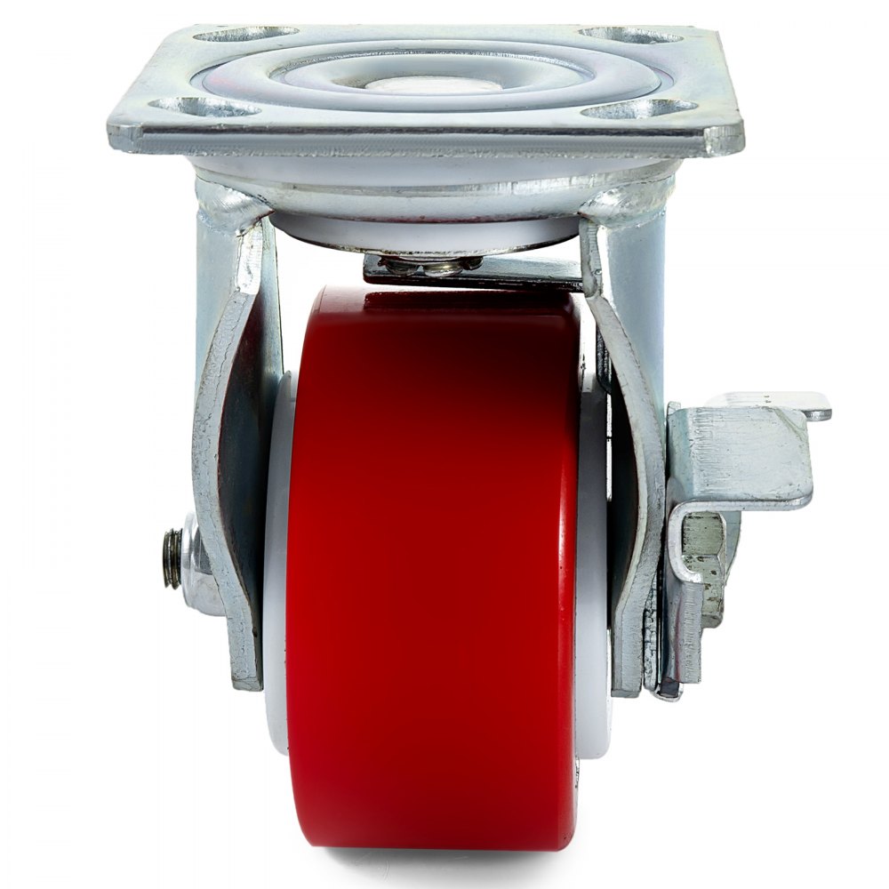 4" X 2" Polyurethane Swivel Caster With Side Brake Polyurethane Durable