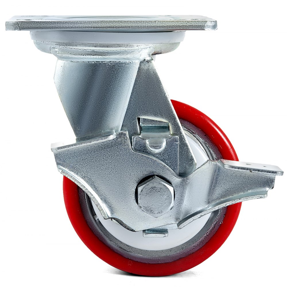 4" X 2" Polyurethane Swivel Caster With Side Brake Polyurethane Durable