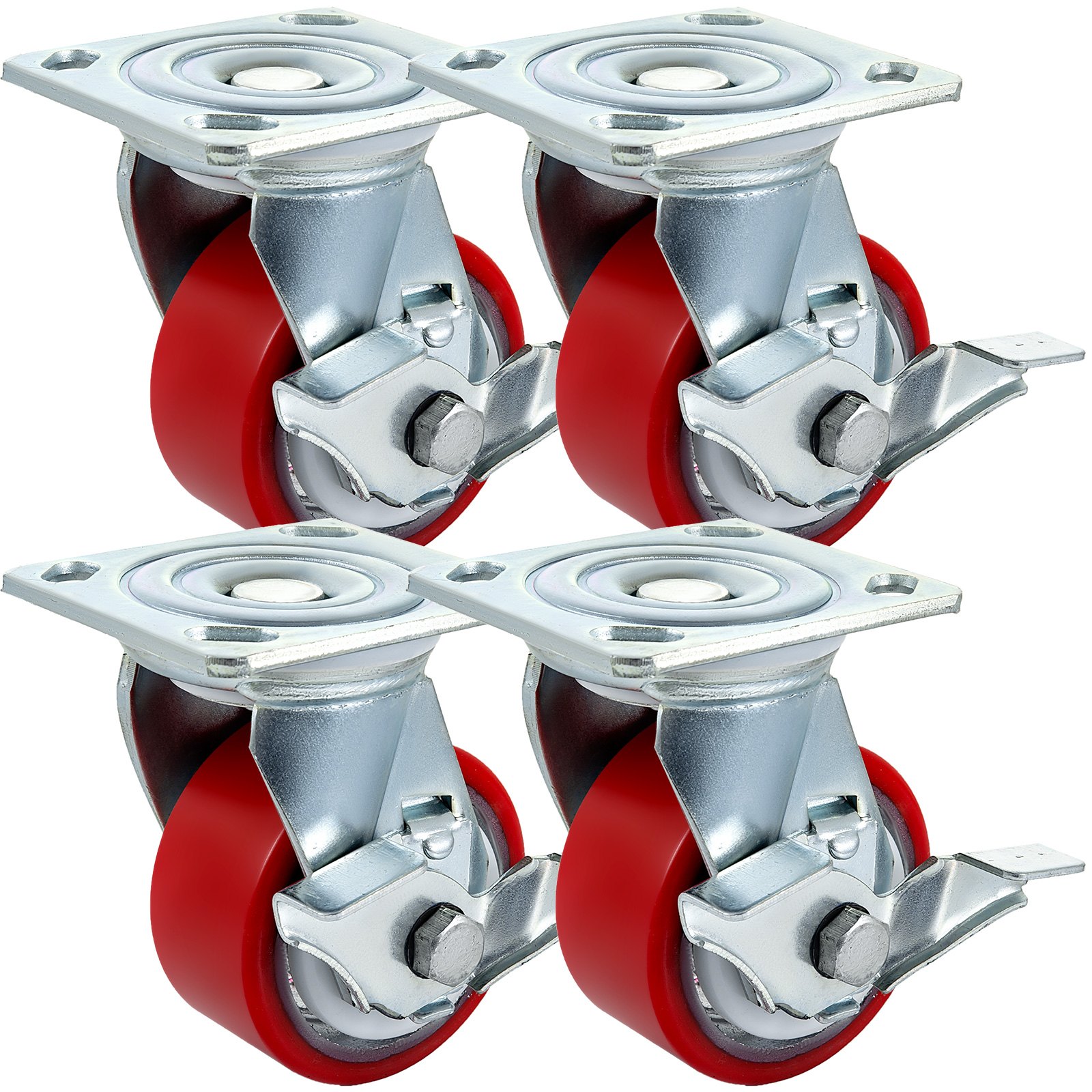 4" X 2" Polyurethane Swivel Caster With Side Brake Polyurethane Durable