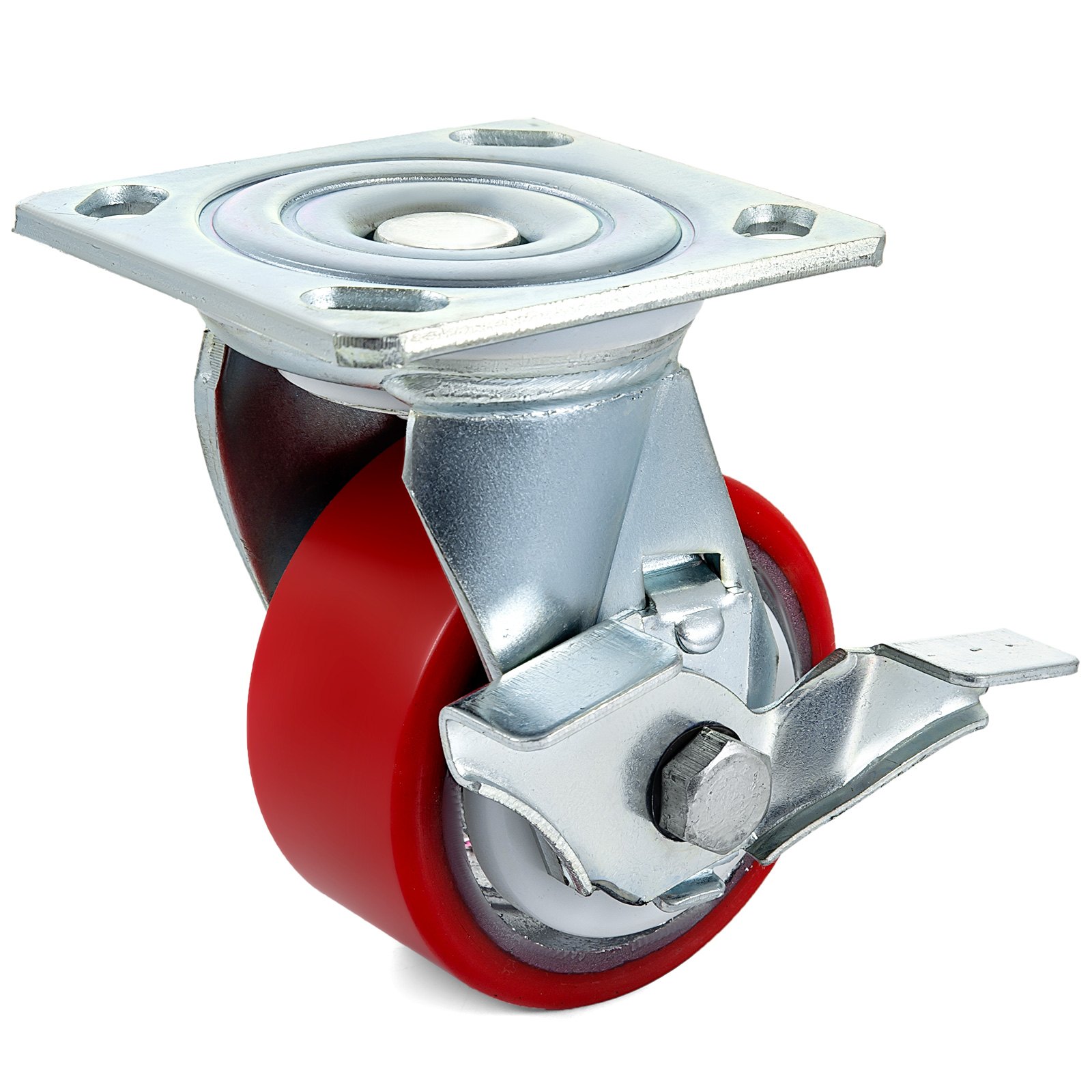 4" X 2" Polyurethane Swivel Caster With Side Brake Polyurethane Durable