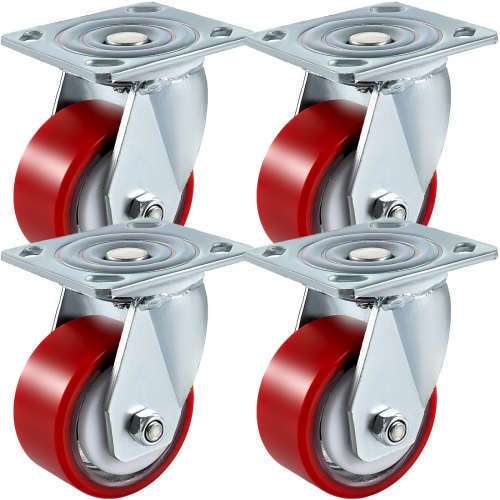 VEVOR 4 ruedas giratorias de poliuretano de 4 x 2 pulgadas, ruedas giratorias de 360 grados para trabajo pesado, placa superior de núcleo de hierro, capacidad de 700 libras por rueda