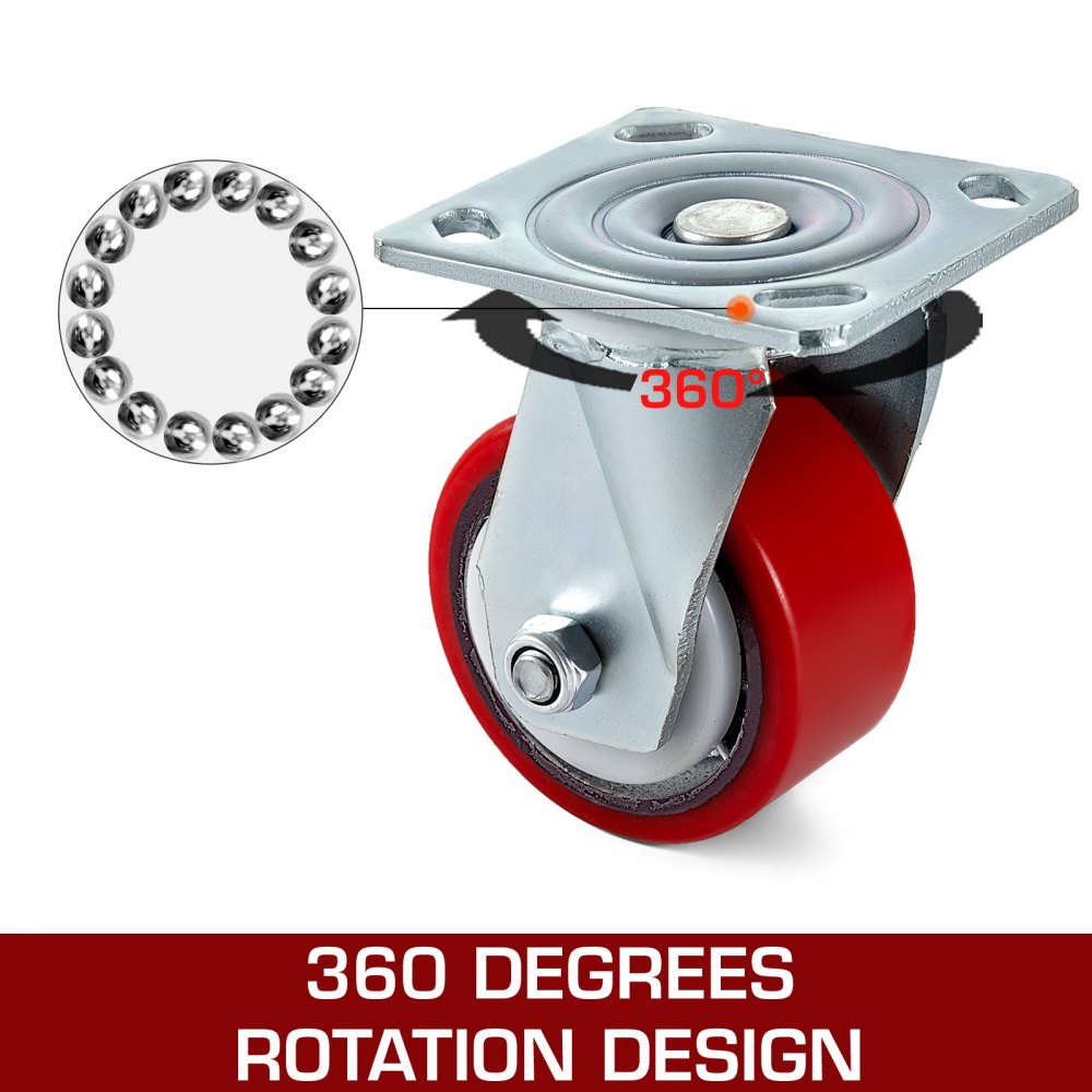 VEVOR 4 Pack Caster Wheels 4 x 2 Inch Polyurethane Swivel Caster 360 Degrees Heavy Duty Casters Iron Core Top Plate 700LBS Capacity per Wheel